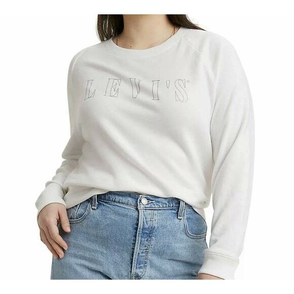 Levi's Womens 2X-Large Sweatshirt Stretch Long Sleeve White w/ Silver Logo New - Picture 1 of 10